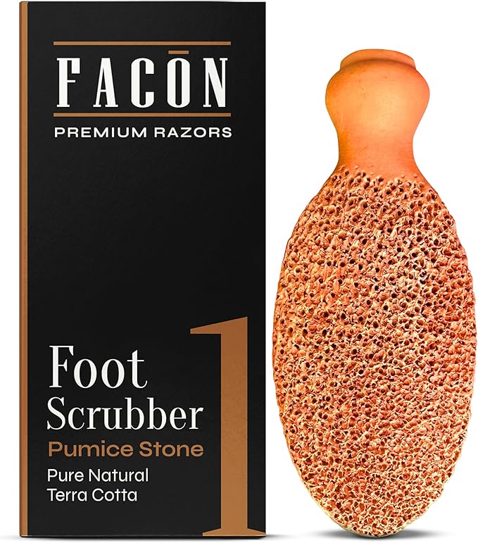 Facón Pumice Stone for Feet Callus Remover - Terra-Cotta Foot Scrubber with 2 Sides, 100% Pure Natural Foot Pumice Stone, Pedicure Pumice Stone Scrubber, Foot Exfoliator, Removes Calluses & Dead Skin