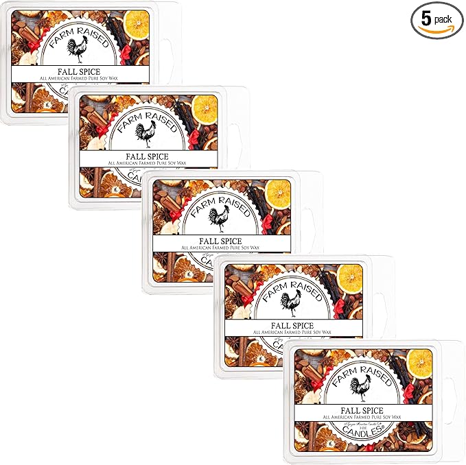 Fall Spice Bulk Wax Melts 5-Pack – Farm Raised Candles – 16 oz Total – Soy Wax Cubes for Warmers – Scented Apple Melts – 100% USA Soy, Pet Safe