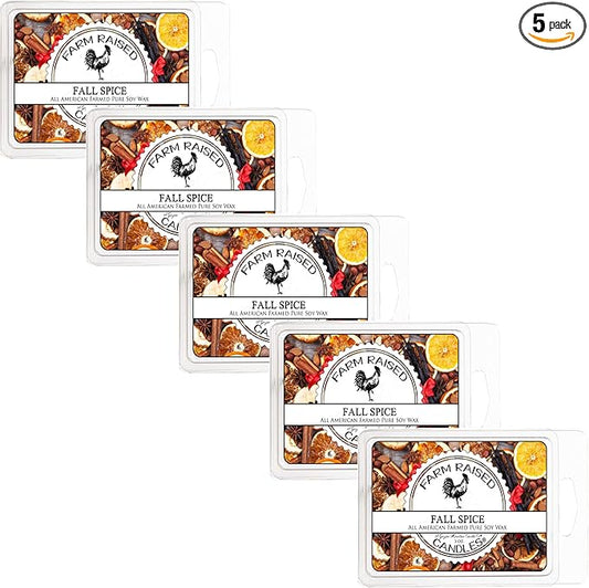 Fall Spice Bulk Wax Melts 5-Pack – Farm Raised Candles – 16 oz Total – Soy Wax Cubes for Warmers – Scented Apple Melts – 100% USA Soy, Pet Safe
