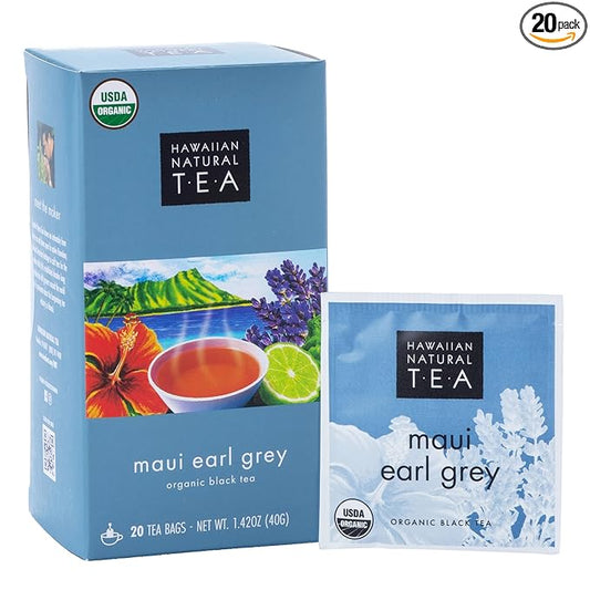 Hawaiian Natural Tea Organic Maui Lavender Earl Grey Bags - Premium Black Tea, Antioxidant Rich - 20 Bags