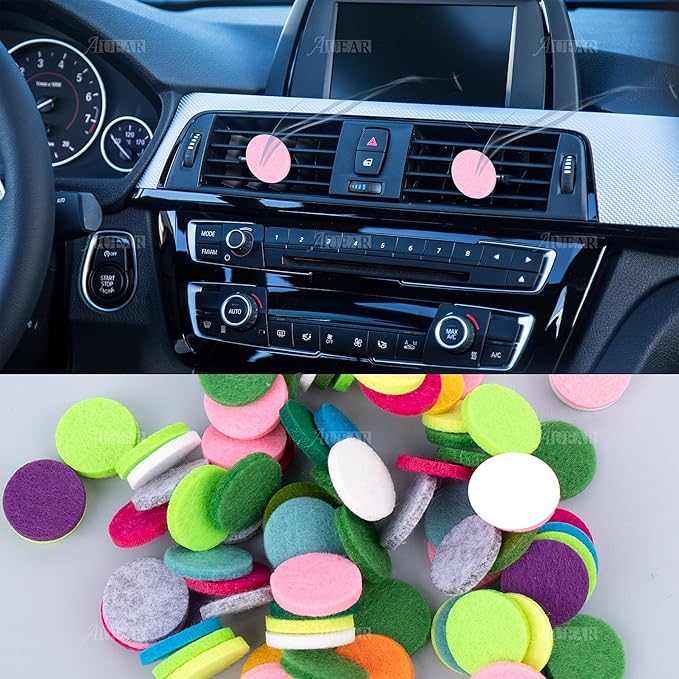 AUEAR, 100 Pack Replacement Felt Pads Round Essential Oil Diffuser Locket Necklace Refill for Bracelet Car Vent Clip 0.87 inch