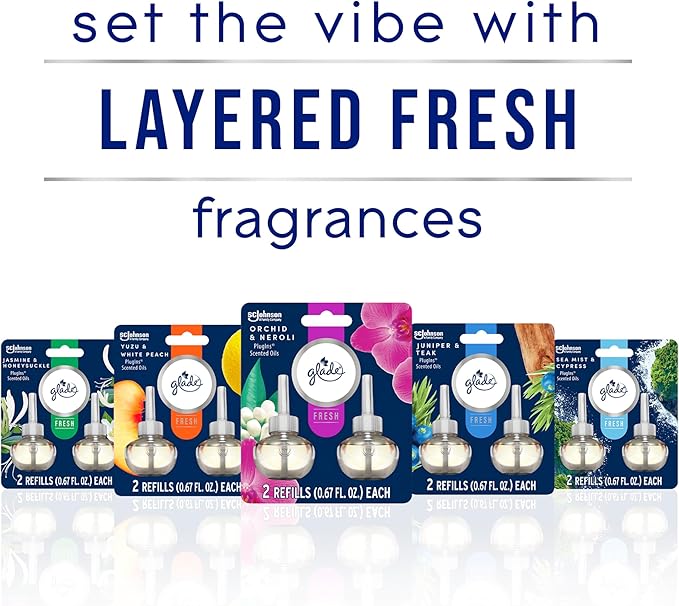 Glade PlugIns Refills Air Freshener, Jasmine & Honeysuckle, Scented and Essential Oils for Home and Bathroom, 0.67 Fl Oz, 5 Count