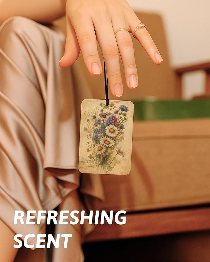 Vintage Floral Car Air Freshener 4 Pcs, Retro Cottagecore Wildflower Hanging Air Freshener for Cars Closet Drawer Books, Flower Car Accessories Mirror Decor for Women