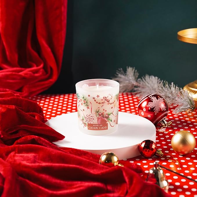 ROMIIE ZOI Christmas Scented Jar Candle - 6oz Soy Wax Candle - Candy Cane Infused with Peppermint Candy Cane Aroma - with Beautiful Keepsake Box Special for Holiday Gifts