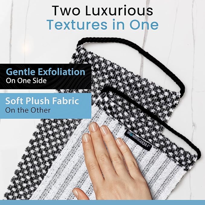 Japanese Exfoliating Washcloth for Back & Body 2-Pack - Charcoal & Silver Ion Exfoliating Towel with Handles - Two-Sided Gentle Exfoliation & Deep Cleanse Body Wash Cloths for Shower - 1 White 1 Green