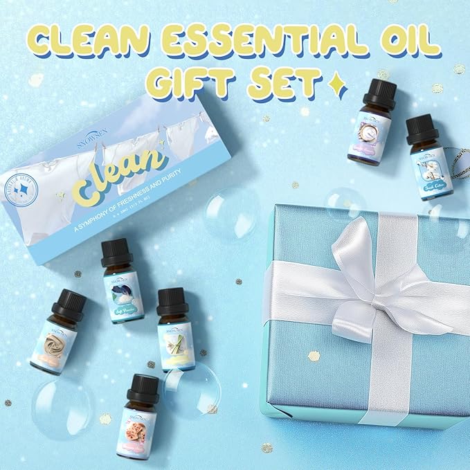 Clean Essential Oils Set, SNOWSEN Fragrance Oil for Diffuser, Wool Dryer Balls, Candle, Soap Making, Fresh Cotton, Fresh Linen, Lemongrass, Soft Powder, Lavender Laundry, Blossom Soap Scented Oil