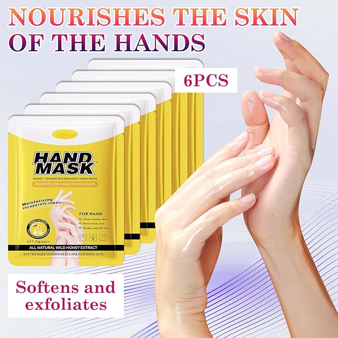 6 Pairs Hand Masks Moisturizing Gloves, Hydrating Hand Mask Moisturizer Gloves Care for Dry Cracked Hands, Smooth Long Lasting Soft Firming Hand Mask Gift Set for Men Women（M