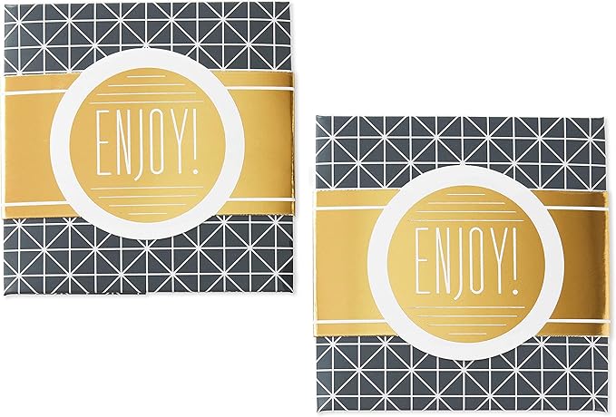 Hallmark Small Gift Boxes with Wrap Band (2-Pack: Gray Geometric, Gold "Enjoy!") 4 inch Boxes for Weddings, Graduations, Engagements, Birthdays, Housewarmings, Wrapped Treats and Cookies