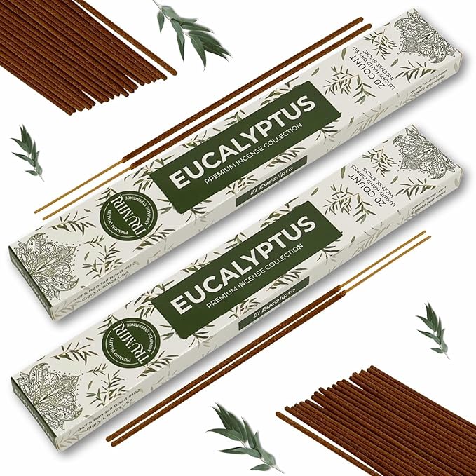 Eucalyptus Incense Sticks - Total 120 Insence-Sticks - 6 Packs of 20 Insense - Inciensos - Inscents - Natural Non Toxic Ingredients - Incents - Incence - Inscense - Insents