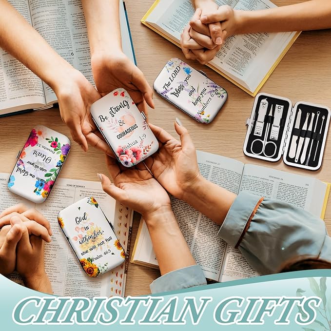 Lanties10 Sets Christian Gifts for Women Bulk Church Bible Manicure Sets Floral Scripture Stainless Steel Nail Clipper Set Religious Gift Personal Pedicure Kit for Employee Teacher Staff Women