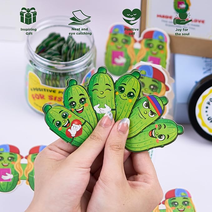 Motivational Pickle Jar for Sister – 60 Funny Affirmations & Daily Positive Notes | Quirky Gift for Women, Teens, Siblings | Self Care, Just Because Gift, Uplifting Desk Decor, Encouragement Jar