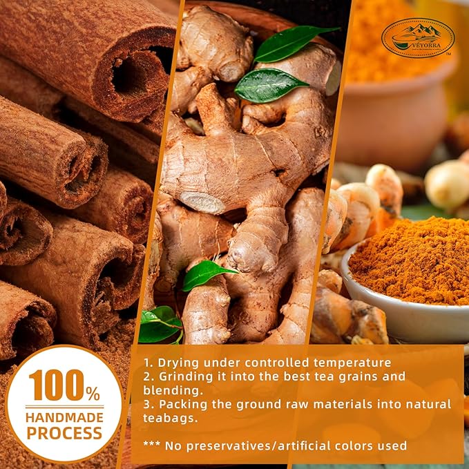 30 Bags Premium Turmeric, Ginger, Cinnamon Blend Tea, Upgraded Version. Improve Digestion, Support Brain, Weight, Skin and Sleep.100% Natural & No Additives & Caffeine Free.