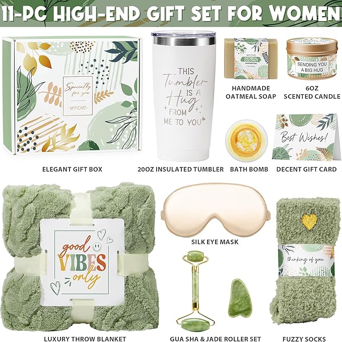 Self Care Gifts for Women Get Well Soon Gifts Basket, Birthday Gifts for Women Care Package Relaxing Spa Gifts Thinking of You Gifts w/ Blanket, Unique Christmas Gifts for Mom Her Friend Sister Wife