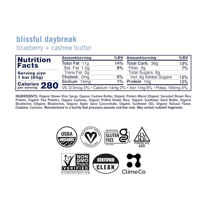 GoMacro Macrobar Organic Vegan Protein Bars - Blueberry + Cashew Butter (2.3 Ounce Bars (Pack of 12)