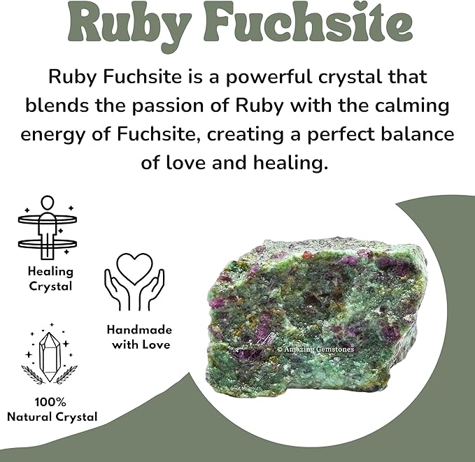 Amazing Gemstone 2 Pieces Ruby Fuchsite Raw Crystals and Healing Stones, Natural Rocks for Tumbling and DIY Raw Stones and Crystals
