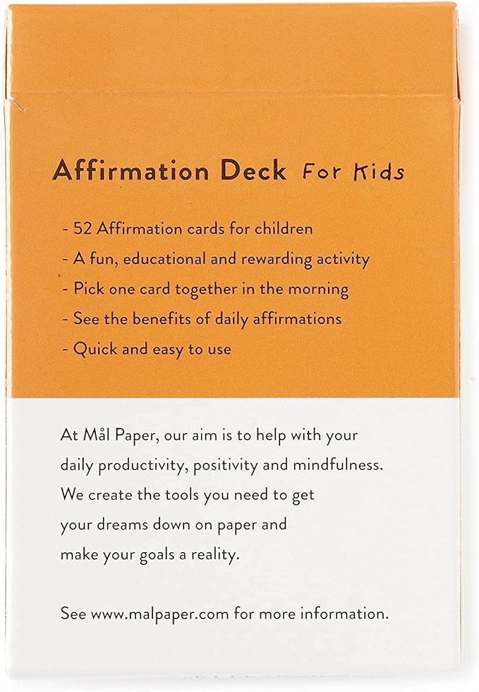 Mal Paper Kids Affirmation Card Deck - 52 Pack | Great for Mindfulness Challenge, Mantras, Meditation Tools, Inspirational Cards and as a Positive Thinking Tool | Great for Children Aged 6-12