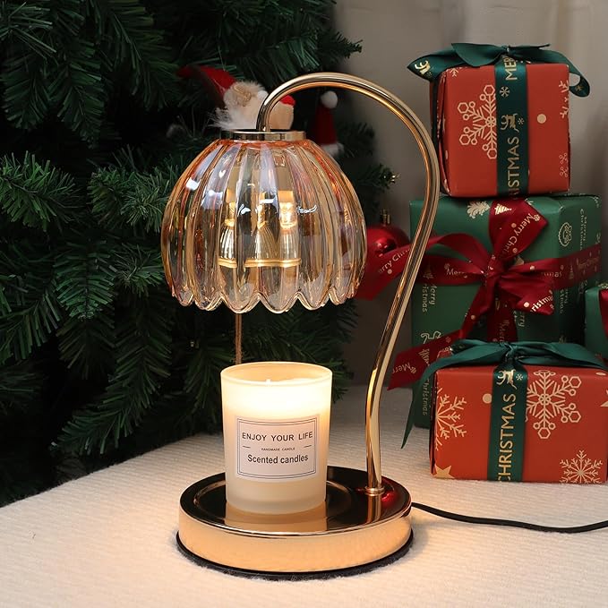 Flower Candle Warmer Lamp with Timer & Dimmer, Aromatherapy Candle Lamp for Scented Candles, Modern Amber Glass Candle Lamp Warmer, for Her, Home Bedroom Decor