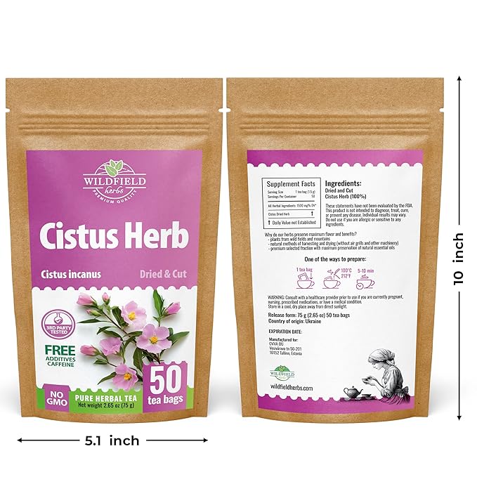 50 Bags Cistus Tea Cistus Incanus Tea Herbal (Cístus L.) - 50 Count 1.5g Herb Bags