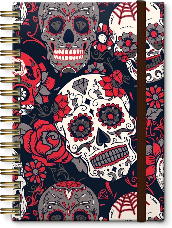 Cute Spiral Notebook, Journal for Women, Hardcover Spiral Journal, 5.5 x 8.3 Inches, 120 Pages,100gsm Paper, for Gifts Nurse Teacher Women Office Supplies(Cute Red Skull)