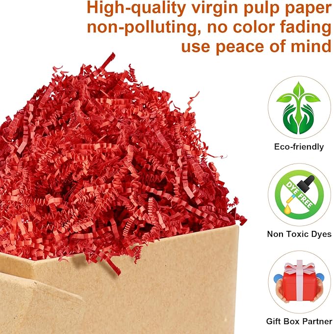 Darfukei Shredded Paper For Gift Baskets, 1/2LB (8 oz) Red Crinkle Paper Filler for Mother's Day Baskets Grass, Crinkle Cut Papers Shred For Birthdays, Weddings,Boxes Bags, Basket Filler ,Anniversaries,Gift Wrapping