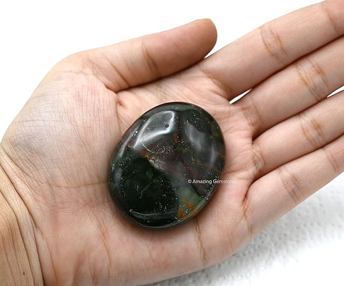 Amazing Gemstone Bloodstone Crystals and Healing Stones - Large Palm Stone Crystals Piedra - Crystal for Good Luck, Balanced Positive Energy, Meditation - Unique Stocking Stuffers and Gifts for Women