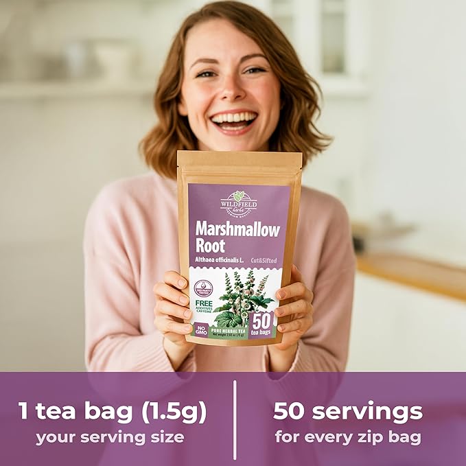50 Bags Dried Marshmallow Root Tea Marshmallow Root Herb Herbal Tea (Althaea Officinalis) - 50 Count Bags Cut Sifted Herb Raíz De Malvavisco