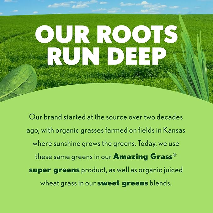 Amazing Grass Sweet Greens and Superfoods Powder for Digestive Health, Greens Powder, Digestive Enzymes, Probiotics, Spirulina, Chlorella, Peach Hibiscus, 30 Servings