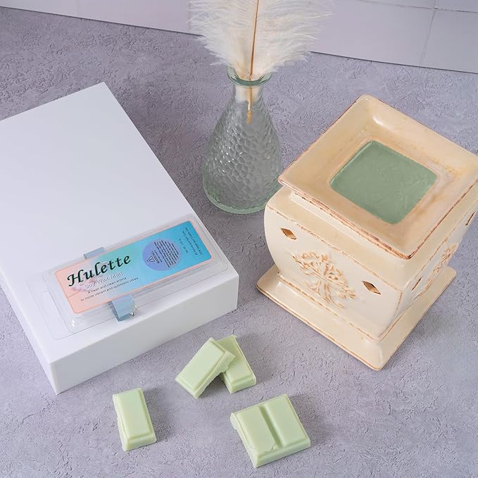 Hulette Cotton & Sea Salt Soy Wax Melts 5 Count, Green Chromotherapy Rectangles, Premium Handcrafted Aromatherapy Fragrance, Long-Lasting Non-Toxic Scented Wax, 4 Pack