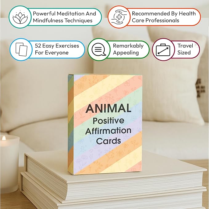 Animals Positive Affirmations Cards & Thought-Provoking - Motivational & Mindful Daily Cards (52 Cards) - Unique Gift for Women and Kids