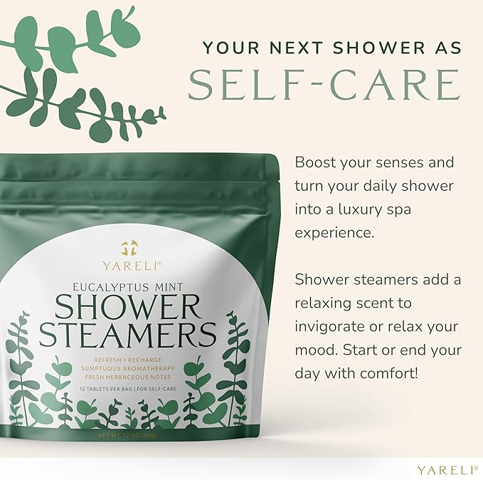 Yareli Shower Steamers for Sinus Relief, 12 Pack, for Women and Men - Aromatherapy and Self Care - Eucalyptus Mint
