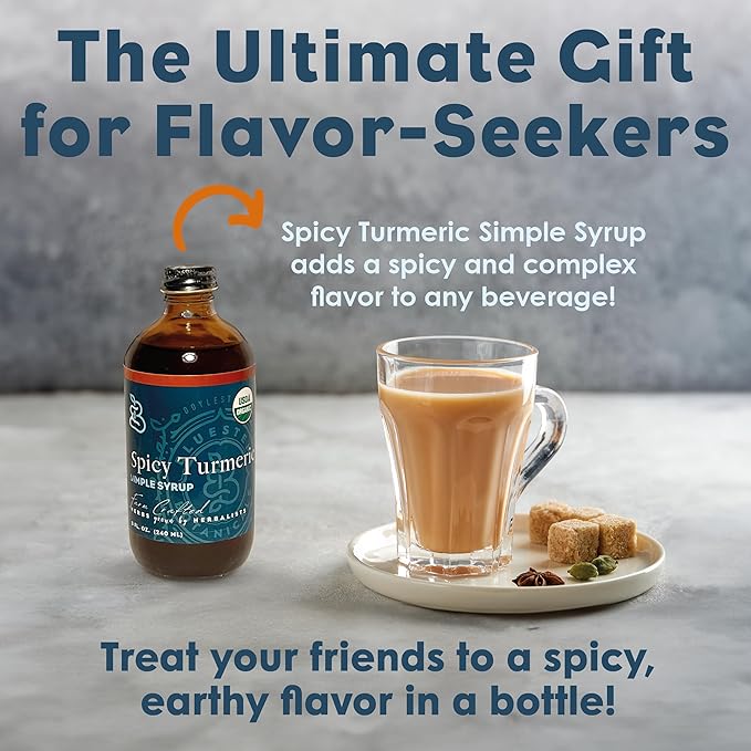 Bluestem Botanicals Organic Spicy Tumeric Simple Syrup, 8 oz, Cocktail and Mocktail Mixer for Drinks, Non-Alcoholic