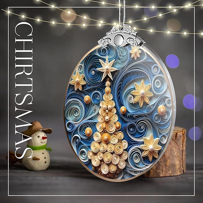 2025 Christmas Ornament, Stained Glass Effections, Christmas Tree 4 Inch Acrylic Ornament Art, White Elephant Gifts Car Interiors Decors, Christmas Decor (Quilling Tree 2)