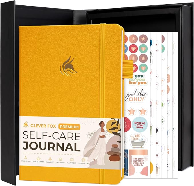 Clever Fox Self-Care Journal Premium – Daily Gratitude & Mental Health Notebook for Women – Reflection & Personal Development Journal (Amber Yellow)