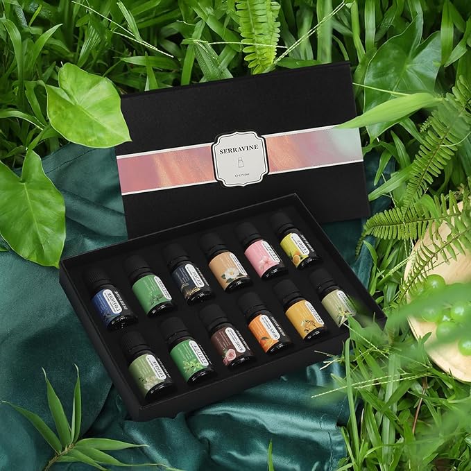 Perfect for Diffusers – 12 Natural Essential Oils Set with Gift Box & Bag | Lavender, Vanilla, Rose, Peppermint & More | Ideal for Aromatherapy, Relaxation & Home Use