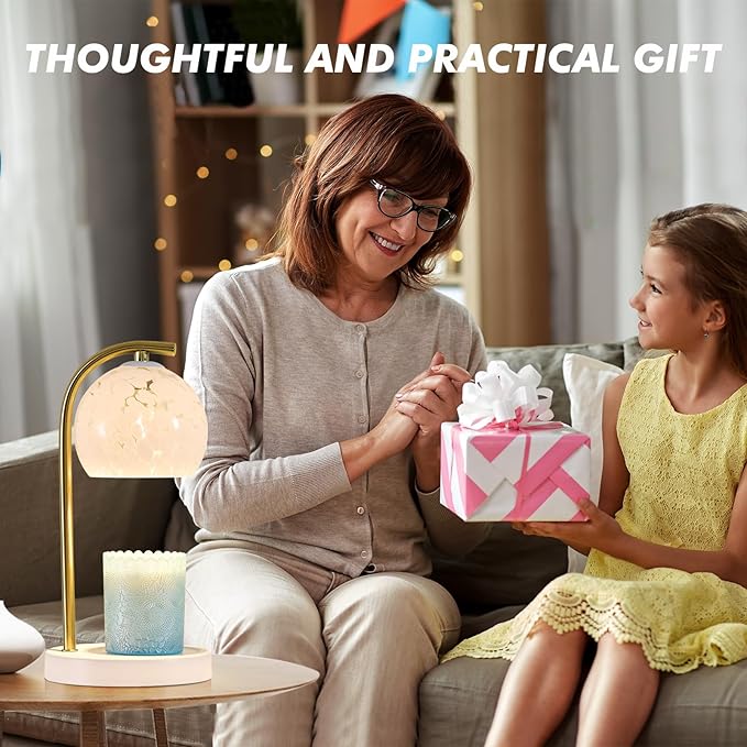 Candle Warmer Lamp Gifts for Women - Dimmable Scented Wax Melt Warmer with Timer - Housewarming Gifts for Home Bedroom Decor, Xmas Birthday Gifts for Mom, 2 Bulbs, White