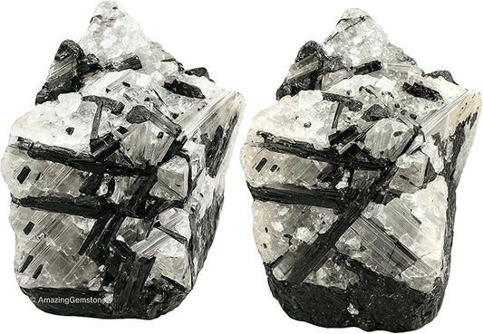 Amazing Gemstone Black Rutilated Quartz Raw Crystals and Healing Stones, Natural Rocks for Tumbling - DIY Raw Stones and Crystals, 2 Pieces