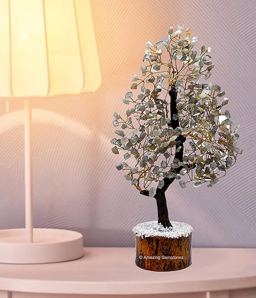 Amazing Gemstone Crystals and Healing Stones Birthday Gifts for Women - Grey Moonstone Crystal Tree of Life Home Decor Stocking Stuffers, Bookshelf, Room, Meditation Gift Mom, Unique Birthday Gifts