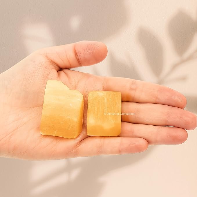 Amazing Gemstone Orange Selenite Raw Crystals and Healing Stones, Natural Rocks for Tumbling - DIY Raw Stones and Crystals, 2 Pieces