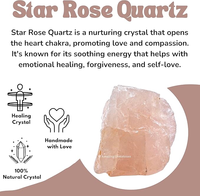 Amazing Gemstone 2 Pieces Star Rose Quartz Raw Crystals and Healing Stones, Natural Rocks for Tumbling and DIY Raw Stones and Crystals