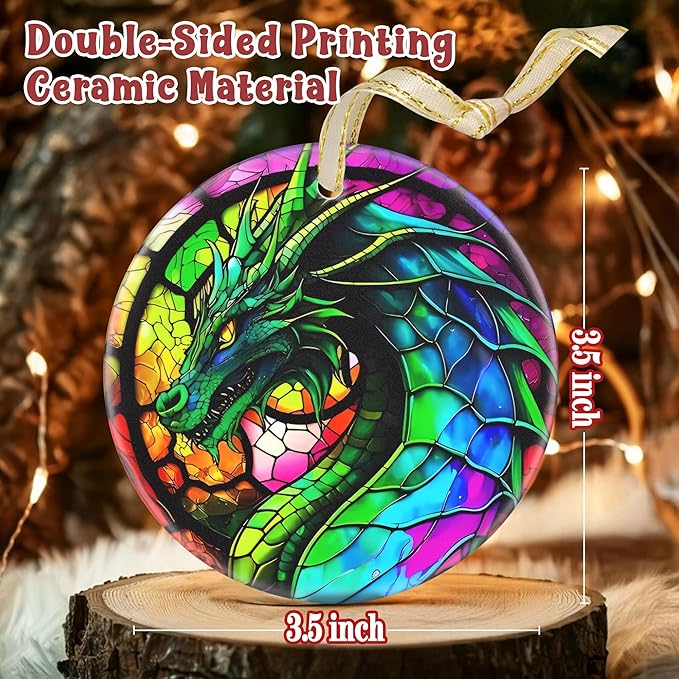 Dragon Ceramic Hanging Ornament - Christmas Tree Decor - Gifts for Dragon Lovers