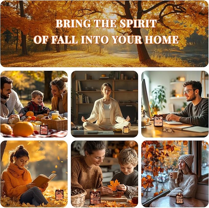 Fall Candle, Harvest Festival Scented Candles for Home, Natural Soy Autumn Candle Aromatherapy Candle, 7 oz Jar Candles Fall Gifts for Women Men