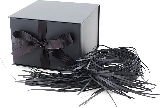 Hallmark Medium Gift Box with Lid and Shredded Paper Fill (Gray 7 inch Box) for Weddings, Graduations, Birthdays, Father's Day, Groomsmen Gifts, All Occasion