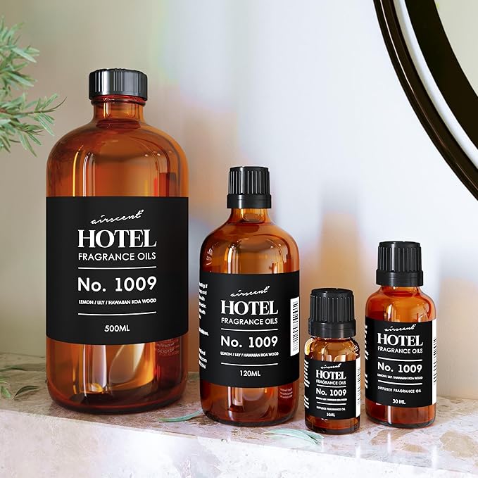 AirScent Hotel Diffuser Oil No. 1009 - Lemon Lily Hawaiian Koa Wood - Hotel Scent Dupe - Premium Fragrance Oil for Ultrasonic and Waterless Diffusers and Crafting - 30 mL, 1 fl oz Glass Bottle