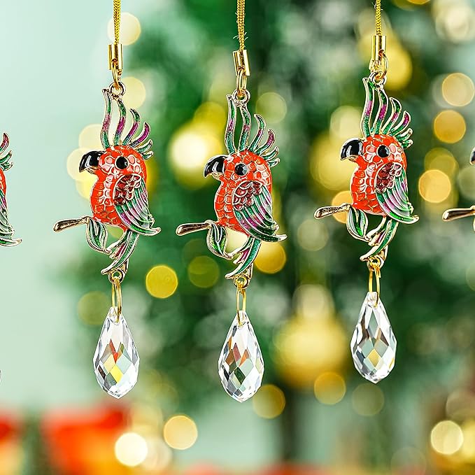 H&D HYALINE & DORA 6Pcs Parrot Ornament Parrot Christmas Tree Decor Birds Lovers Gift Crystal Ornament Christmas Window Party Decorations