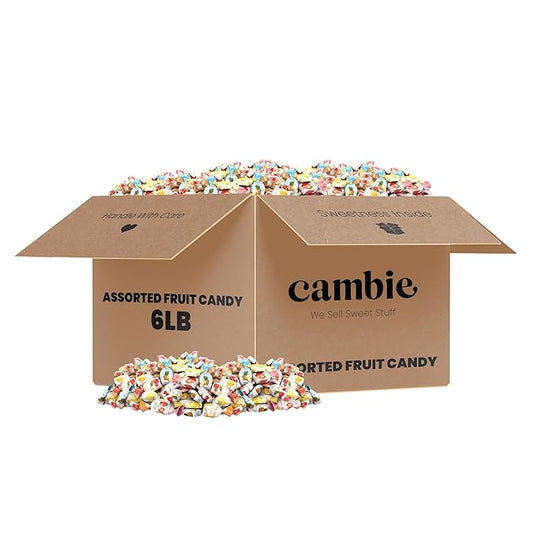 Assorted Fruit Hard Candy Individually Wrapped by Cambie, 6 lbs of Halloween Candy Bulk with a Deliciously Sweet Hard Exterior with a Soft, Decadent Filled Center