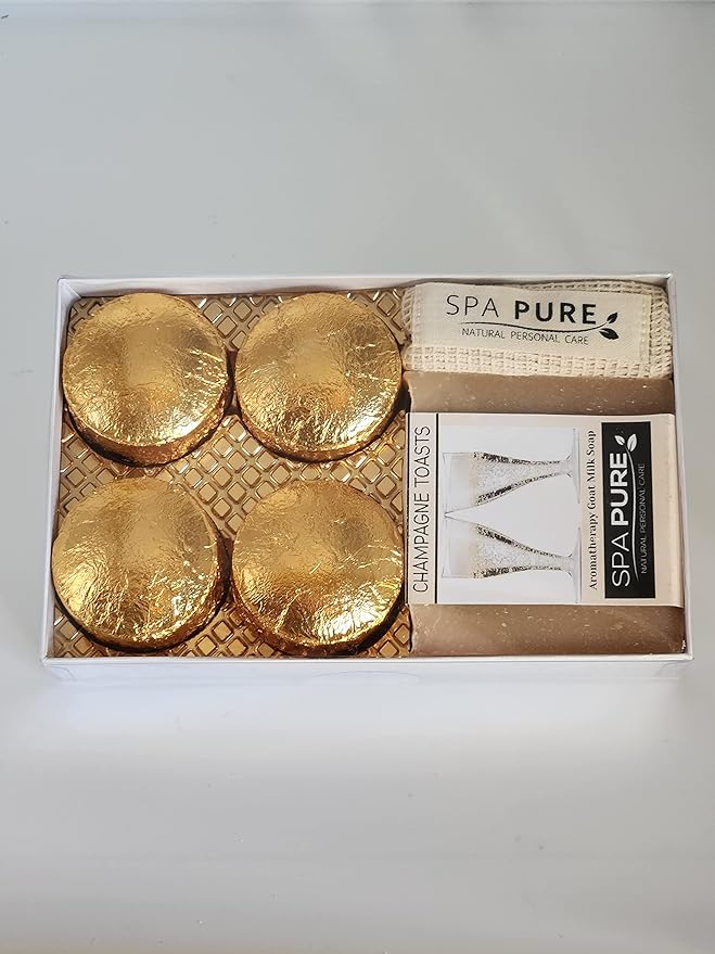 Spa Pure Aromatherapy Gift Set - Champagne Toasts Bath Melts and Artisan Soap - Made in USA with Plant Based Ingredients - Cotton Soap Bag