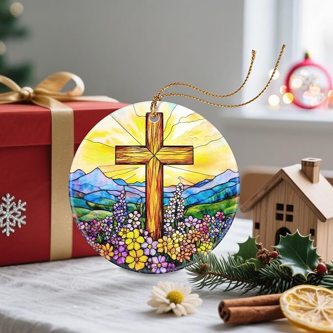 Christmas Ornament, Christmas Decoration, Ceramic-Style Cross Ornament, Heirloom Keepsakes, Holiday Ornaments, Religious Gifts, Unique Xmas Gift, Christian Gifts, Gift Idea