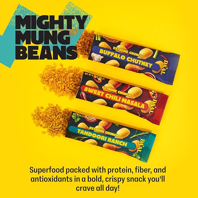 Daal By Keen Crunchy Mung Bean Snacks – Variety Pack - Plant-Based Protein, High Fiber, Gluten Free & Nut-Free – Mix into Salads or Enjoy as an On-the-Go Snack - 1 Resealable Pack, 4.76 oz