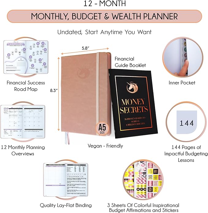 Financial Planner - Monthly Budget Planner & Monthly Bill Organizer | A 12-Month Journey to Financial Freedom | Bill Payment Tracker Organizer, Debt, Expense Tracker & Money Saving with Pockets