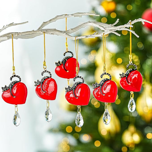 H&D HYALINE & DORA Red Heart with Black Cat Decor Hanging Ornaments Christmas Tree Ornaments Crystal Glass Animal Hanging Ornament 2025(Set of 6)